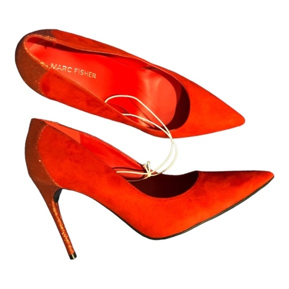 Marc Fisher red suede & glitter pointy toe stiletto pump heels size 11 brand new - Picture 8 of 12
